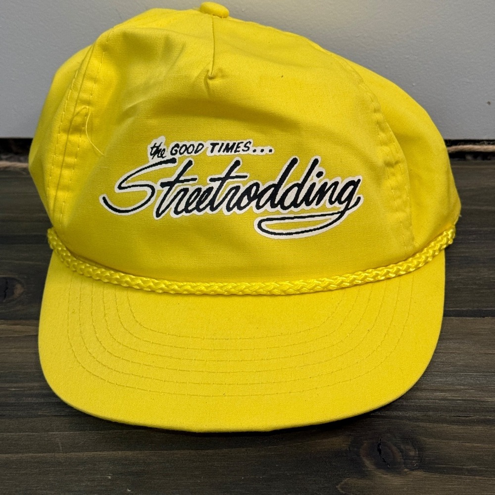Vintage The Good Times....Streetrodding Trucker Hat Yellow Snapback Cap